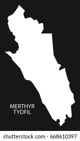 Merthyr Tydfil Wales map black inverted silhouette illustration