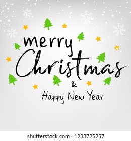 Mery Christmas 2018 calligraphy text of merry christmas with creative background and snowflakes and christmas tree vector illustration