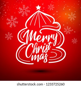 Mery Christmas 2018 calligraphy text of merry christmas with creative background and snowflakes and christmas tree vector illustration