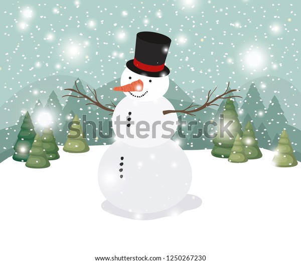 Mery Christmas Card Snowman Snowscape Stock Vector Royalty Free 1250267230 Shutterstock 6825