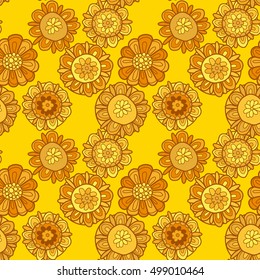 merygold flower seamless pattern. aster floral decorative vector illustration. fall blossom in gold color motif. autumn flowers rustic peasant style element