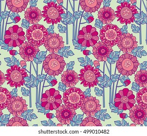 merygold flower seamless pattern. aster floral decorative vector illustration. fall blossom in oink color motif. autumn flowers rustic peasant style element