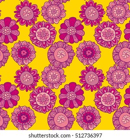 merygold flower seamless pattern. aster floral decorative vector illustration. fall blossom in oink color motif. autumn flowers rustic peasant style element