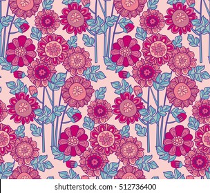 merygold flower seamless pattern. aster floral decorative vector illustration. fall blossom in oink color motif. marigolds autumn flowers rustic peasant style element