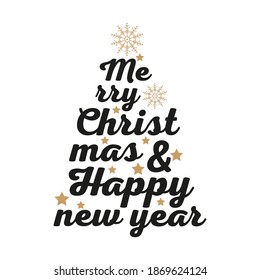 Meryy Christmas and Happy New Year, lettering.