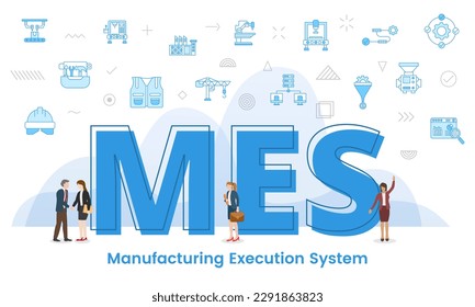 mes concept with big words and people surrounded by related icon with blue color style