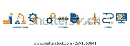 MES icon set vector concept with icon of manufacturing, execution, system