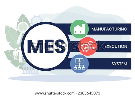 MES - Manufacturing Execution System. business concept background. vector illustration concept with keywords and icons. lettering illustration with icons for web banner, flyer, landing page