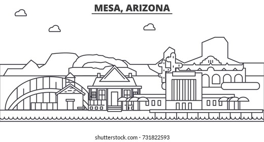 Mesa, Arizona architecture line skyline illustration. Linear vector cityscape with famous landmarks, city sights, design icons. Landscape wtih editable strokes