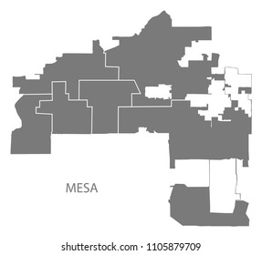 Mesa Arizona City Map With Neighborhoods Grey Illustration Silhouette Shape