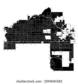 Mesa, Arizona, United States, high resolution vector map with city boundaries, and editable paths. The city map was drawn with white areas and lines for main roads, side roads and watercourses.