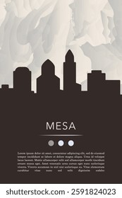 Mesa city template for website, presentation, front page, invitation, publication sheet with skyline, landmarks. Vector Arizona state, USA image layout, simple and grayscale