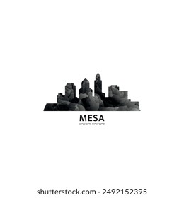 Mesa panorama, vector badge, skyline logo and icon. USA, Arizona state city horizon logotype with landmarks and building silhouettes. Isolated foggy abstract gradient graphic