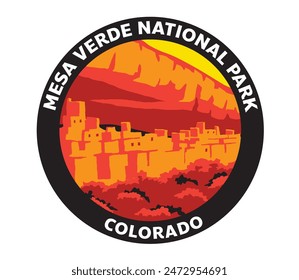 Mesa Verde National Park Colorado Sunset Vector Logo