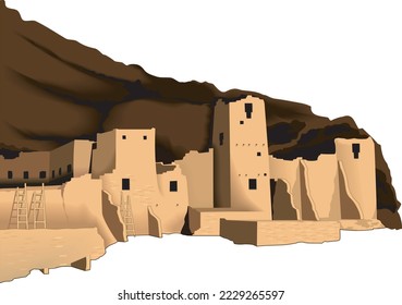 Mesa Verde Pueblo Vector Illustration