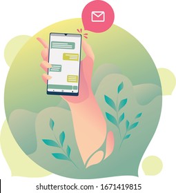 mesage notification handphone flat vector illustration