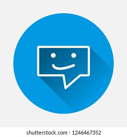 Mesage vector icon. Sms icon on blue background. Flat image message with long shadow. Layers grouped for easy editing illustration. For your design.