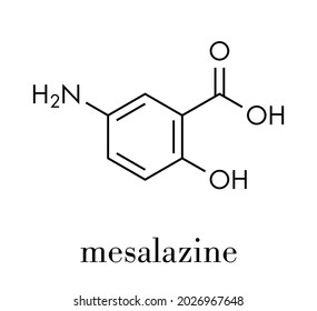 Mesalazine (mesalamine, 5-aminosalicylic acid, 5-ASA) inflammatory bowel disease drug molecule. Used to treat ulcerative colitis and Crohn's disease. Skeletal formula.