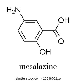 Mesalazine (mesalamine, 5-aminosalicylic acid, 5-ASA) inflammatory bowel disease drug molecule. Used to treat ulcerative colitis and Crohn's disease. Skeletal formula.