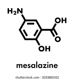 Mesalazine (mesalamine, 5-aminosalicylic acid, 5-ASA) inflammatory bowel disease drug molecule. Used to treat ulcerative colitis and Crohn's disease. Skeletal formula.