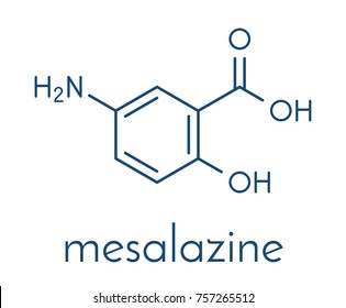 Mesalazine (mesalamine, 5-aminosalicylic acid, 5-ASA) inflammatory bowel disease drug molecule. Used to treat ulcerative colitis and Crohn's disease. Skeletal formula.