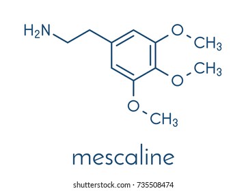 Mescaline peyote cactus psychedelic molecule. Skeletal formula.