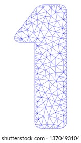 Mesh 1 digit polygonal 2d illustration. Abstract mesh lines and dots form triangular 1 digit. Wire frame 2D polygonal line network in vector format isolated on a white background.
