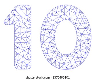 Mesh 10 digits text polygonal icon illustration. Abstract mesh lines and dots form triangular 10 digits text. Wire frame 2D polygonal line network in vector format isolated on a white background.