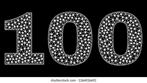 Mesh 100 polygonal text isolated on a black background. 100 name of wire frame build with lines and dots. Letters are triangulated and has white color.