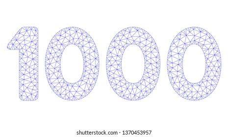 Mesh 1000 digits text polygonal 2d illustration. Abstract mesh lines and dots form triangular 1000 digits text. Wire frame 2D polygonal line network in vector format isolated on a white background.