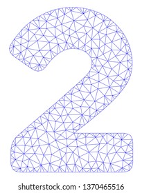 Mesh 2 digit polygonal icon illustration. Abstract mesh lines and dots form triangular 2 digit. Wire frame 2D polygonal line network in vector format isolated on a white background.