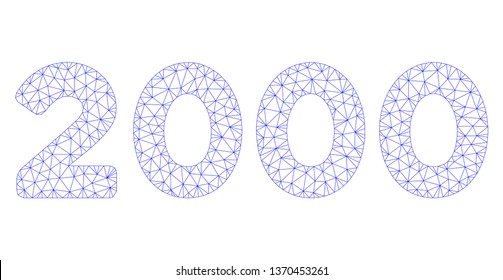 Mesh 2000 digits text polygonal 2d illustration. Abstract mesh lines and dots form triangular 2000 digits text. Wire frame 2D polygonal line network in vector format isolated on a white background.