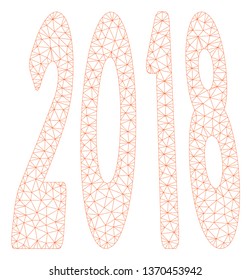 Mesh 2018 text polygonal icon illustration. Abstract mesh lines and dots form triangular 2018 text. Wire frame 2D polygonal line network in vector format isolated on a white background.