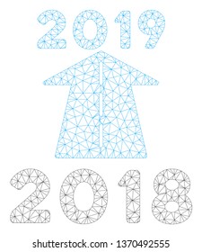 Mesh 2019 future road polygonal icon illustration. Abstract mesh lines and dots form triangular 2019 future road. Wire frame 2D polygonal line network in vector format isolated on a white background.