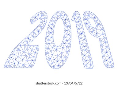 Mesh 2019 perspective text polygonal icon illustration. Abstract mesh lines and dots form triangular 2019 perspective text.