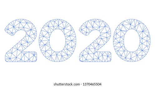 Mesh 2020 digits text polygonal 2d illustration. Abstract mesh lines and dots form triangular 2020 digits text. Wire frame 2D polygonal line network in vector format isolated on a white background.