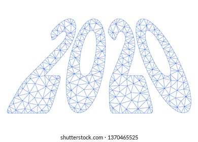 Mesh 2020 perspective text polygonal icon illustration. Abstract mesh lines and dots form triangular 2020 perspective text.