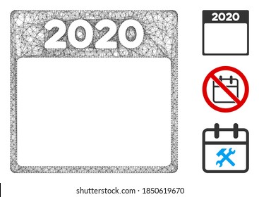 Mesh 2020 year calendar page polygonal web 2d vector illustration. Abstraction is based on 2020 year calendar page flat icon. Triangular network forms abstract 2020 year calendar page flat carcass.
