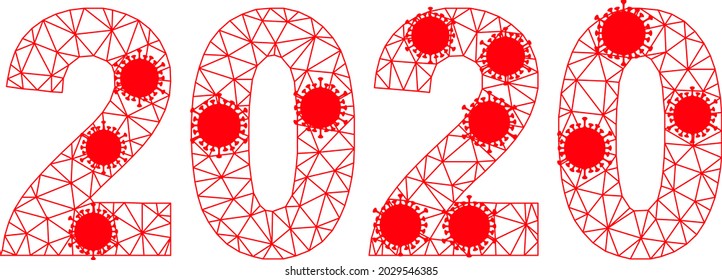 Mesh 2020 year digits polygonal icon vector illustration, with virus centers. Carcass model is based on 2020 year digits flat icon, with virus centers and polygonal mesh.