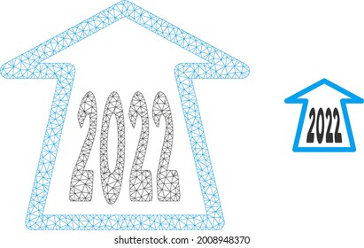 Mesh 2022 ahead arrow model icon. Wire carcass polygonal mesh of vector 2022 ahead arrow isolated on a white background. Abstract 2d mesh designed with polygonal grid and dots.