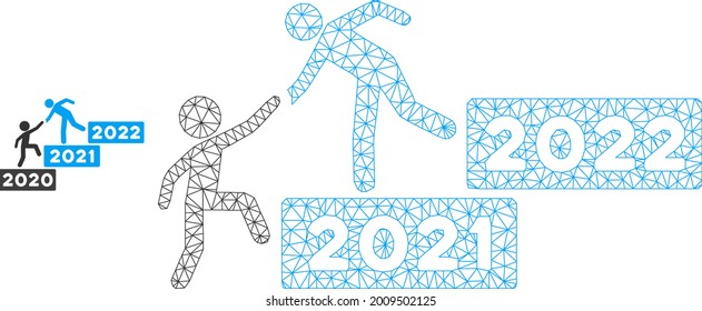 Mesh 2022 buisiness training stairs model icon. Wire carcass polygonal mesh of vector 2022 buisiness training stairs isolated on a white background.