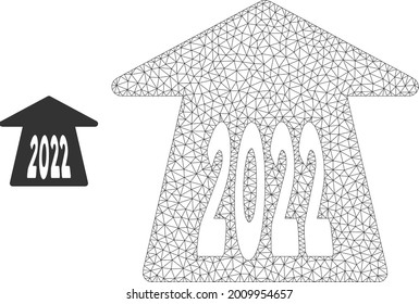 Icono de modelo de flecha hacia adelante Mesh 2022. Malla poligonal de la canal de cables de la flecha hacia adelante del vector 2022 aislada sobre un fondo blanco. Resumen de malla 2d diseñada con cuadrícula poligonal y puntos.