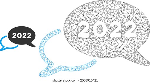 Mesh 2022 webinar model icon. Wire frame polygonal mesh of vector 2022 webinar isolated on a white background. Abstract 2d mesh designed with polygonal grid and dots.