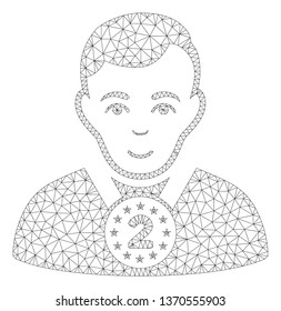 Mesh 2nd prizer sportsman polygonal icon illustration. Abstract mesh lines and dots form triangular 2nd prizer sportsman.