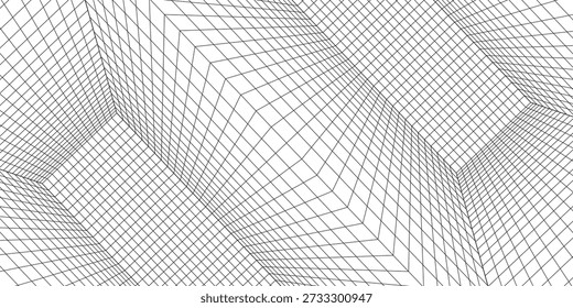 Mesh 3d room. Digital blank space with geometric perspective grid futuristic interior with abstract vector rendering