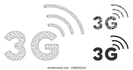 Mesh 3G model with triangle mosaic icon. Wire frame triangular mesh of 3G. Vector mosaic of triangle parts in variable sizes, and color tinges.  