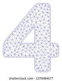 Mesh 4 digit polygonal 2d illustration. Abstract mesh lines and dots form triangular 4 digit. Wire frame 2D polygonal line network in vector format isolated on a white background.