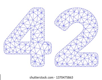 Mesh 42 digits text polygonal icon illustration. Abstract mesh lines and dots form triangular 42 digits text. Wire frame 2D polygonal line network in vector format isolated on a white background.