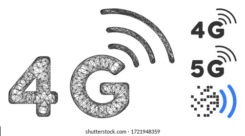 Mesh 4G polygonal web symbol vector illustration. Carcass model is based on 4G flat icon. Triangular mesh forms abstract 4G flat model.