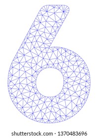 Mesh 6 digit polygonal icon illustration. Abstract mesh lines and dots form triangular 6 digit. Wire frame 2D polygonal line network in vector format isolated on a white background.